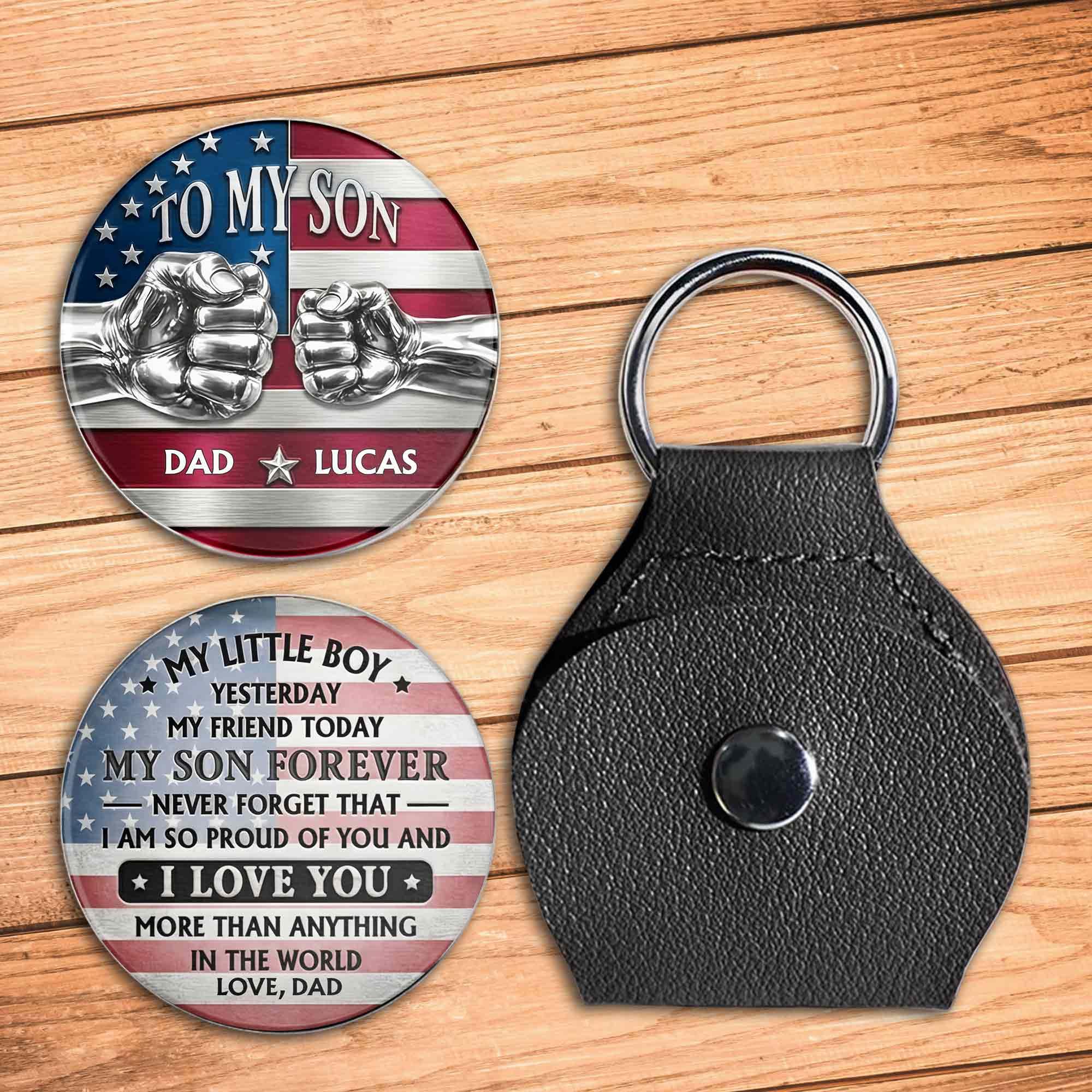 To My Son My Little Boy Yesterday American Flag Fist Bump - Personalized Custom Pocket Hug