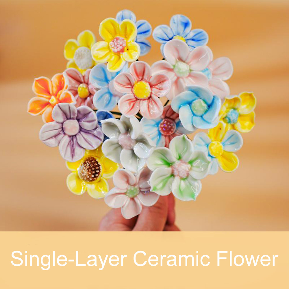 Handcrafted Ceramic Flower Bouquet Everlasting Blooms for DIY Home Decor, Perfect for Valentine'S Day, Christmas, Mother'S Day Gift