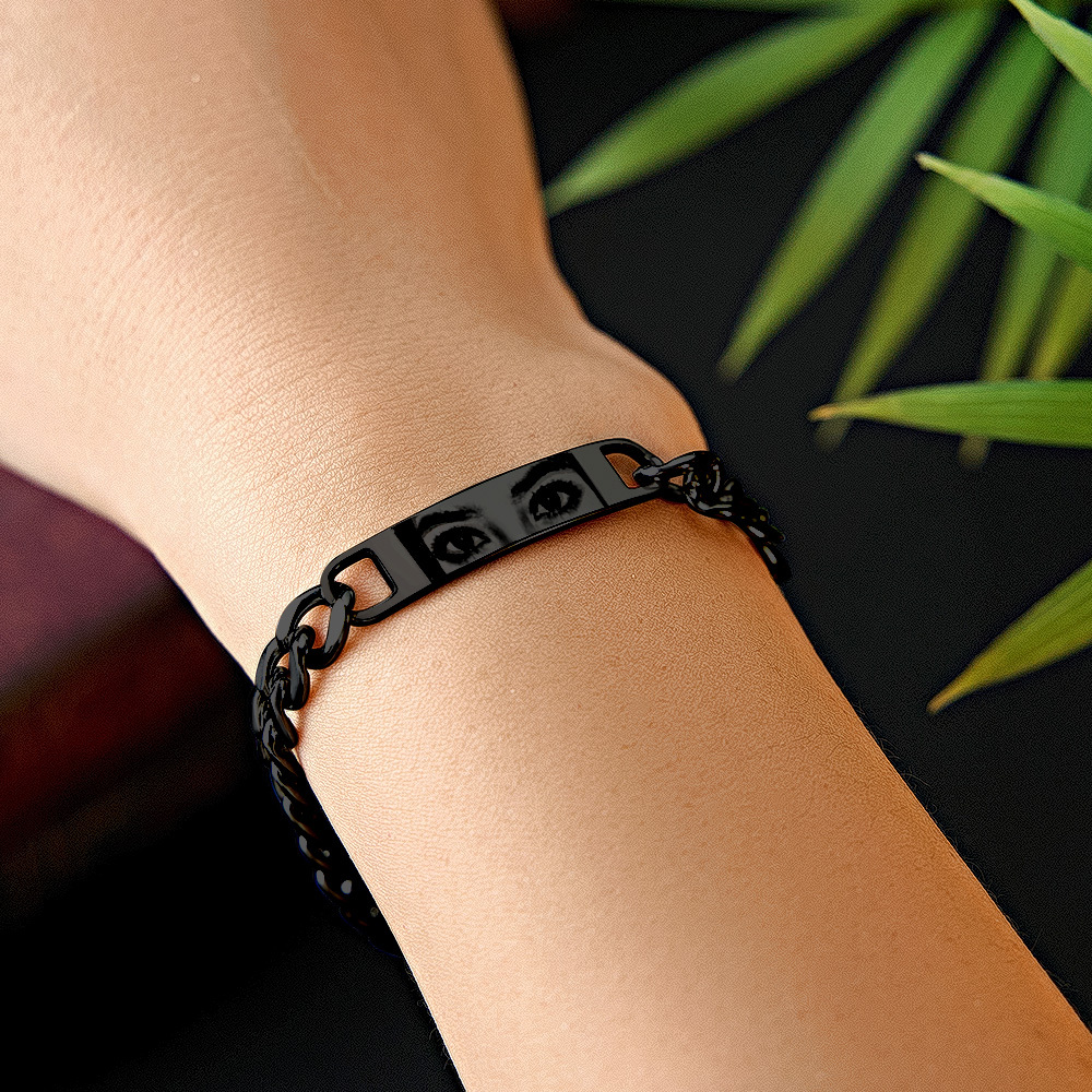 Personalized Eye Photo Bracelet for Couples - Custom Laser Engraved Stainless Steel Keepsake, Anniversary Gift - MyPhotoSocks