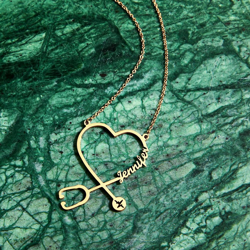 Custom Name Stethoscope Necklace Nurse Necklace Heart Name Necklace Nurse Gifts Medical Gifts