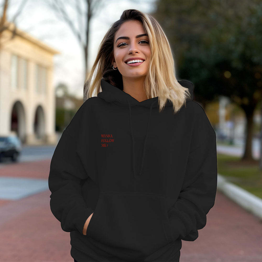 Custom QR Code Sweatshirt Personalized Social Connection Hoodie with Text WANNA FOLLOW ME? - MyPhotoSocks