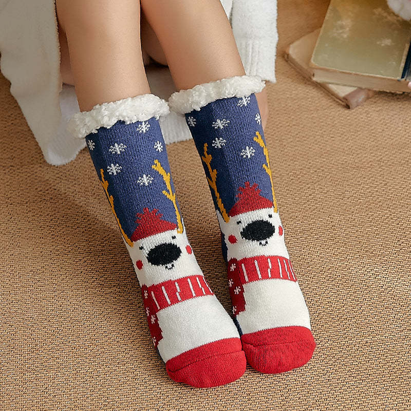 Christmas Socks Plush Coral Fleece Winter Home Floor Socks Blue Slipper Socks - Stupid Bear - MyPhotoSocks