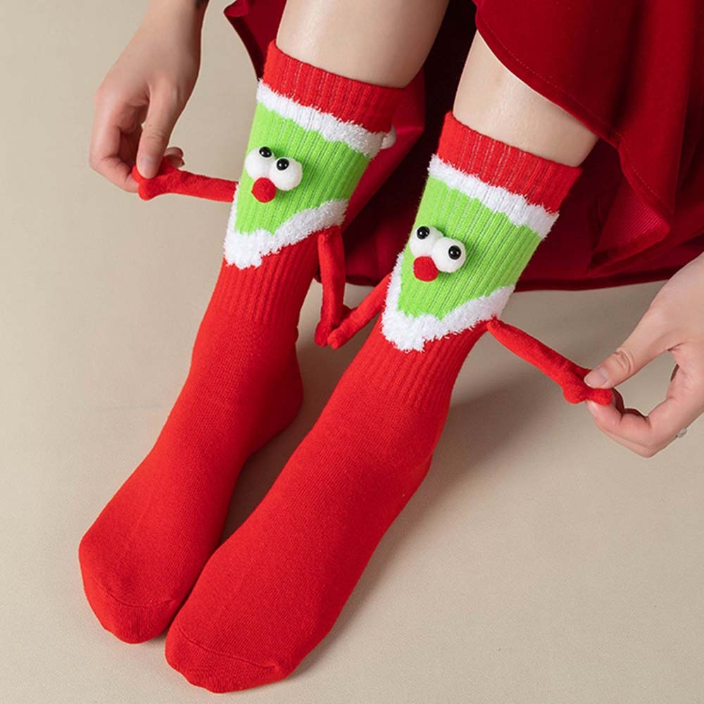 Funny Santa Claus Doll Women's Mid Tube Socks Magnetic Holding Hands Socks Christmas Gifts - MyPhotoSocks