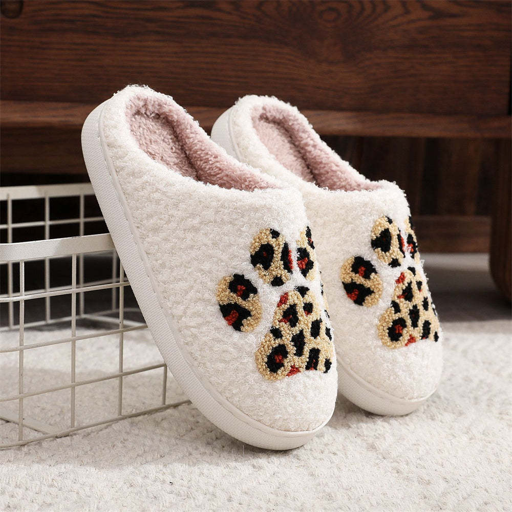 Christmas Slippers Leopard Paw Print Shoes Home Cotton Slippers - MyPhotoSocks