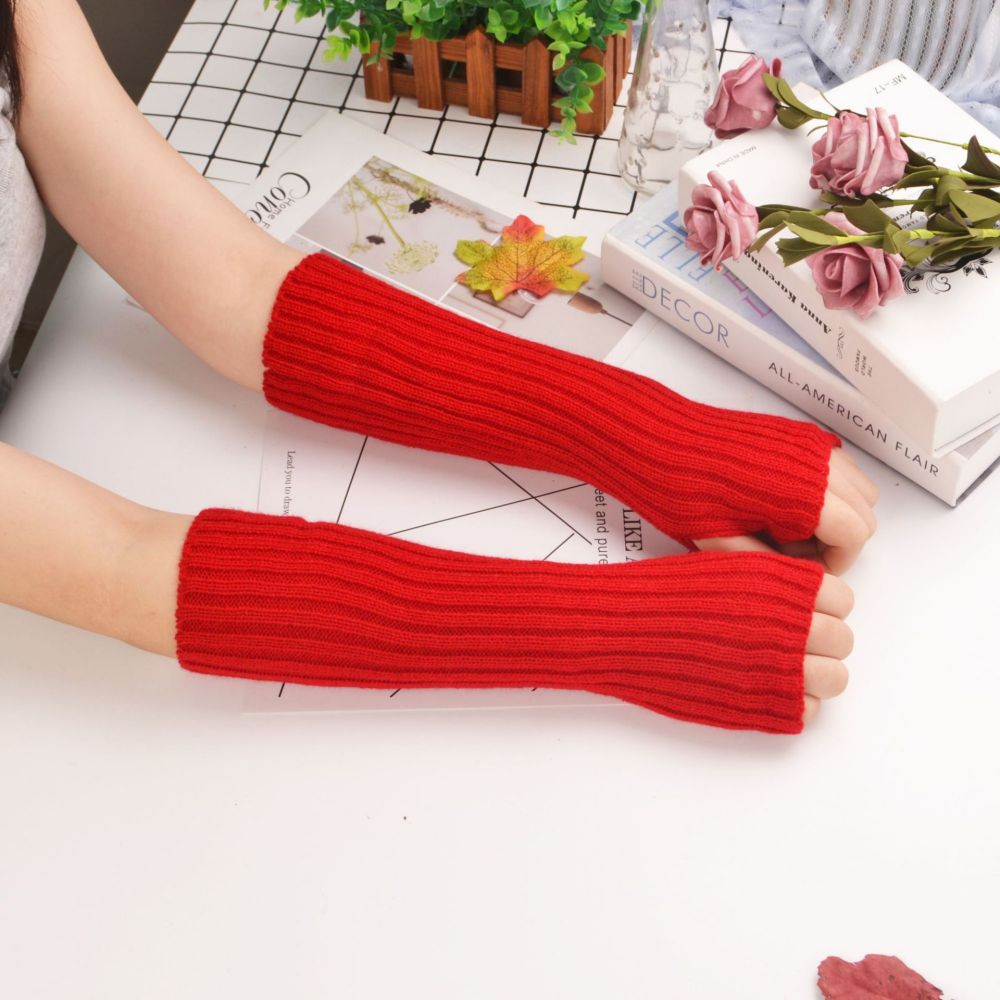 Knitted Gloves Warm Mid Length Solid Color Arm Cover-MyPhotoSocks