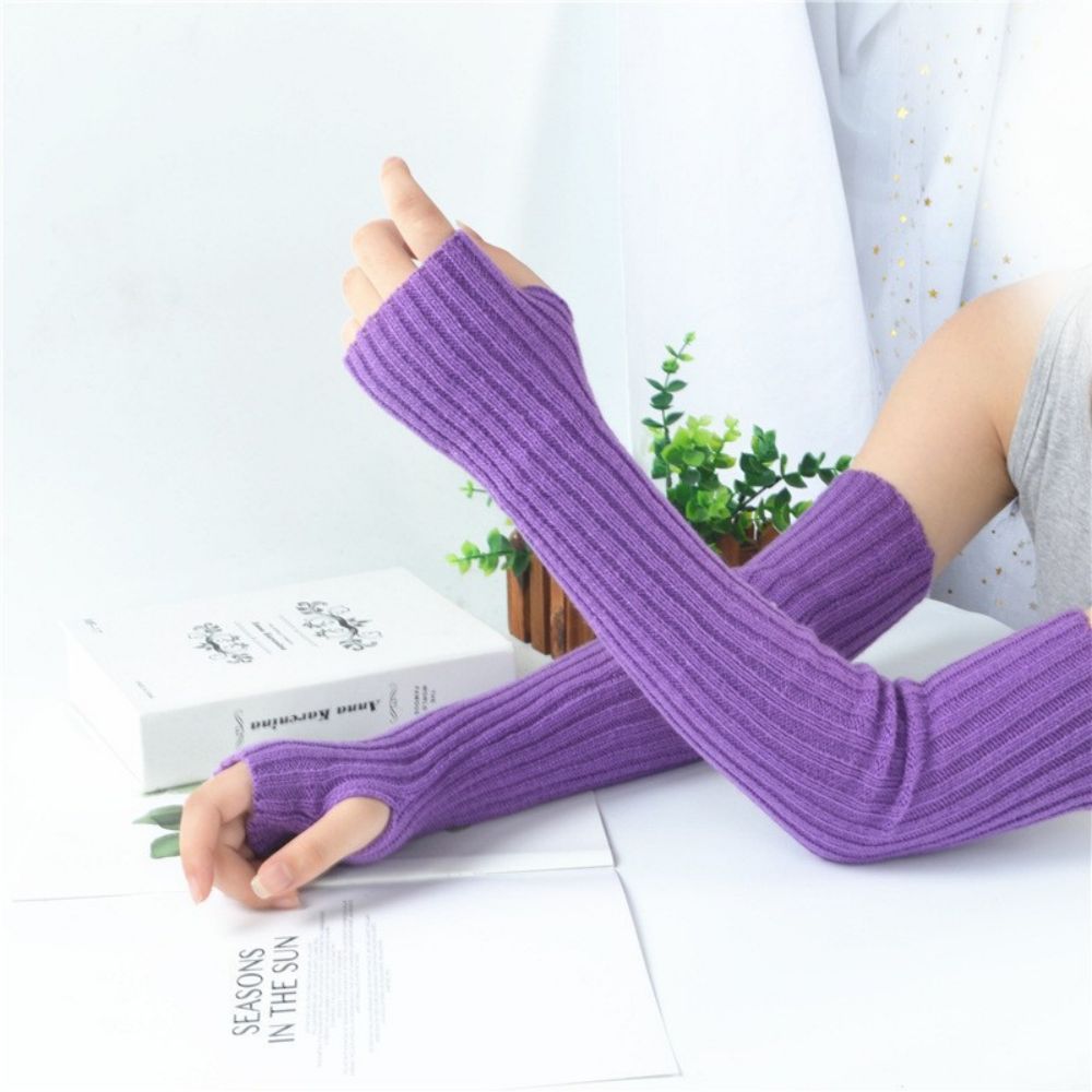 Warm Arm Cover Ladies Knit Wool Long Arm Cover Flat Needle Half Finger Gloves-MyPhotoSocks