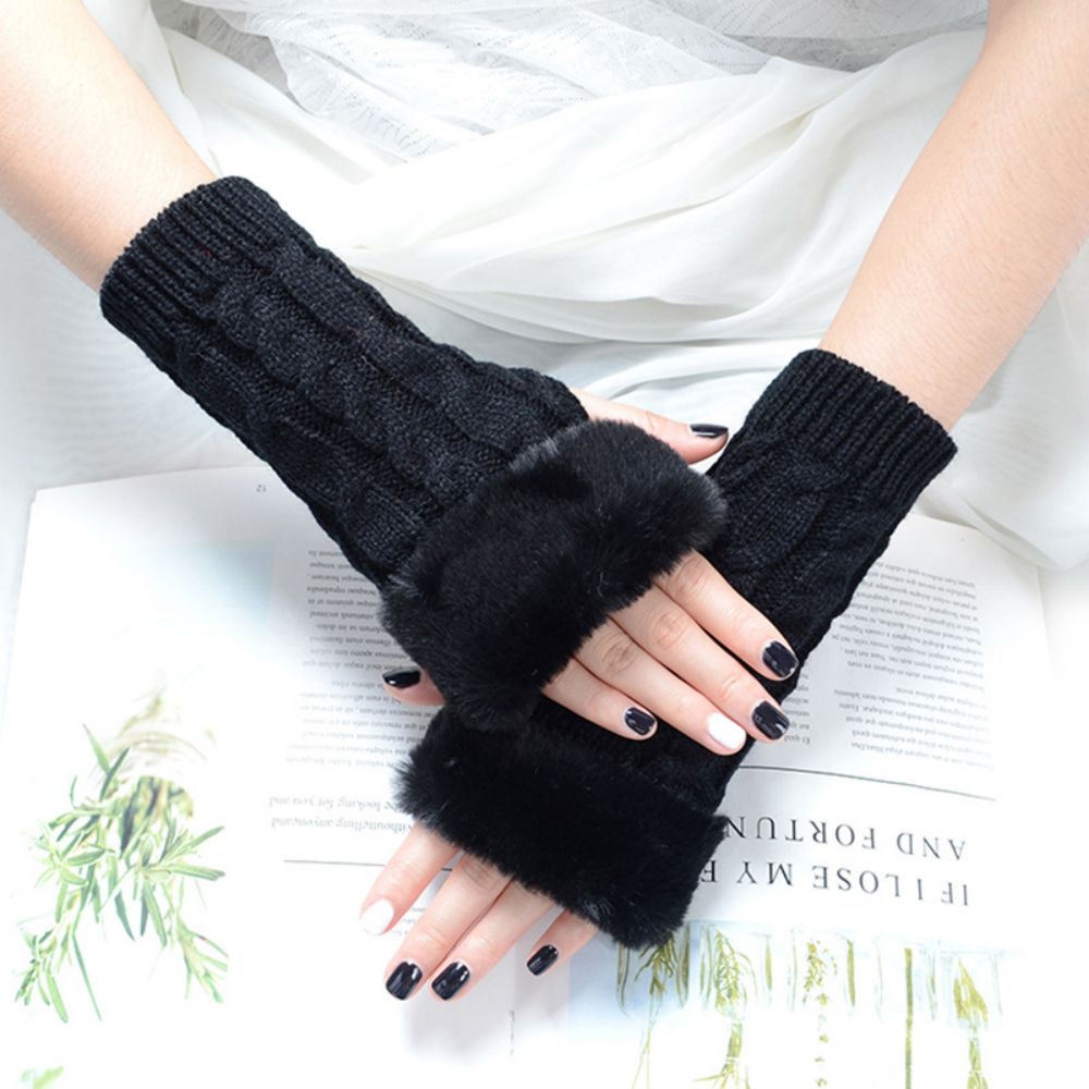 Warm Knit Women's Half-finger Fingerless Gloves Flap Solid Gloves-MyPhotoSocks