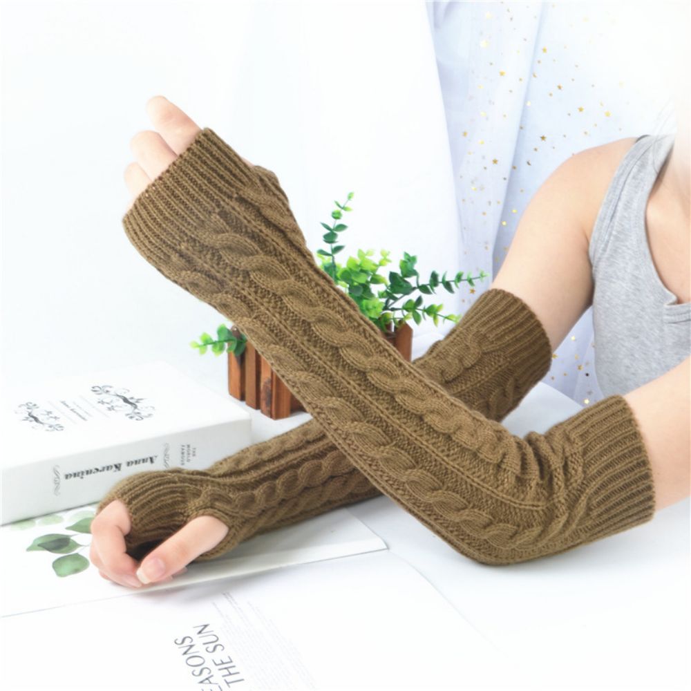 Winter Wool Long Fingerless Gloves Ladies Warm Knit Fingerless Sleeves-MyPhotoSocks