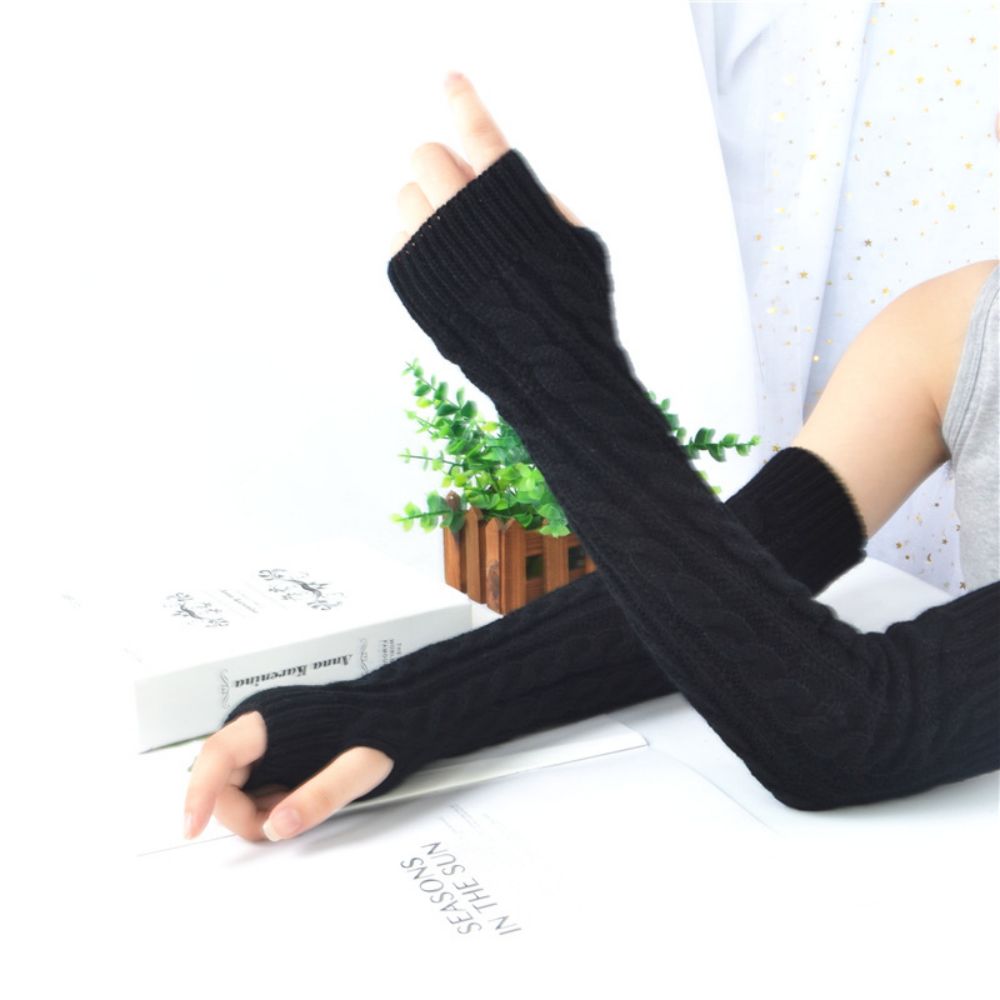 Winter Wool Long Fingerless Gloves Ladies Warm Knit Fingerless Sleeves-MyPhotoSocks