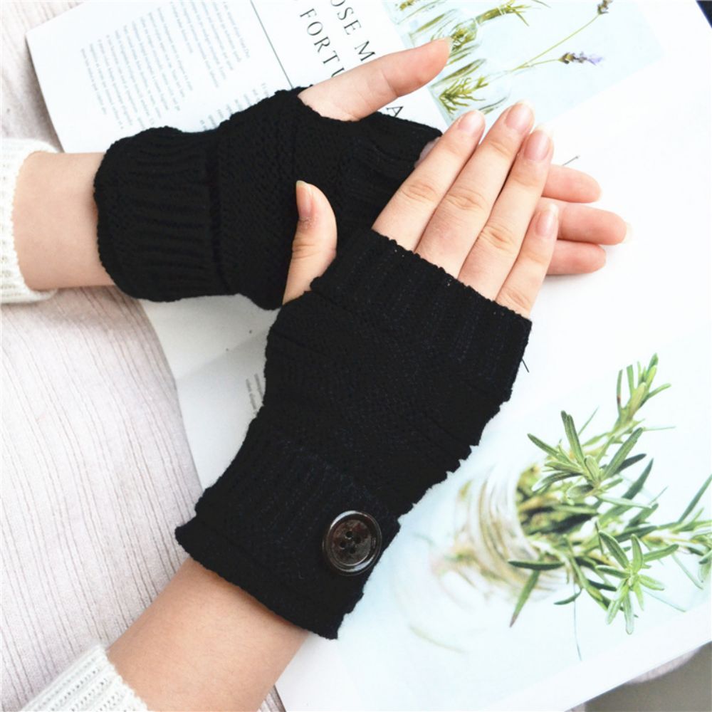 Winter Warm Button Wool Gloves Half Finger Gloves-MyPhotoSocks