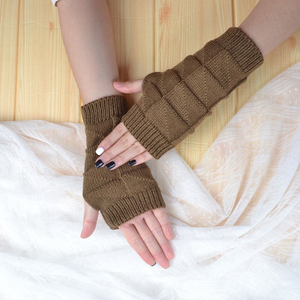 Knitted Half Finger Gloves Short Triangle Block Wool Fingerless Gloves To Keep Warm-MyPhotoSocks