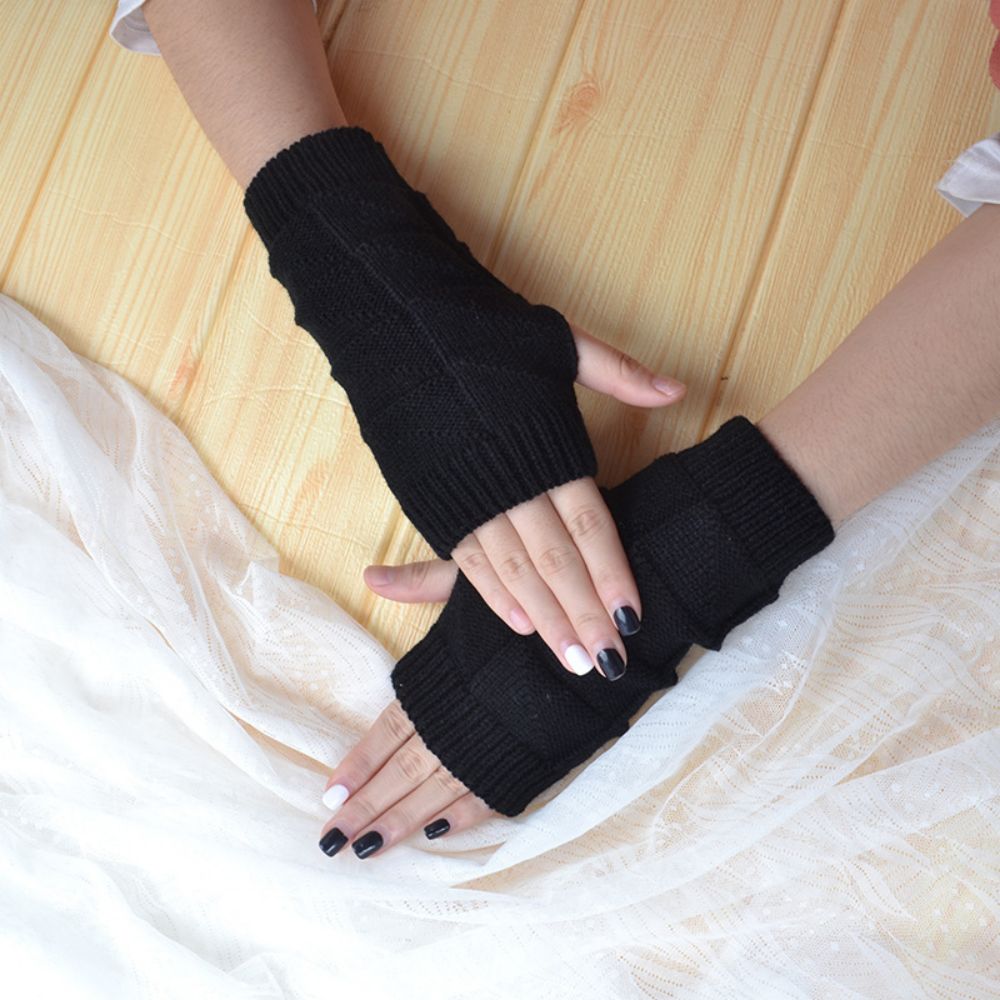 Knitted Half Finger Gloves Short Triangle Block Wool Fingerless Gloves To Keep Warm-MyPhotoSocks