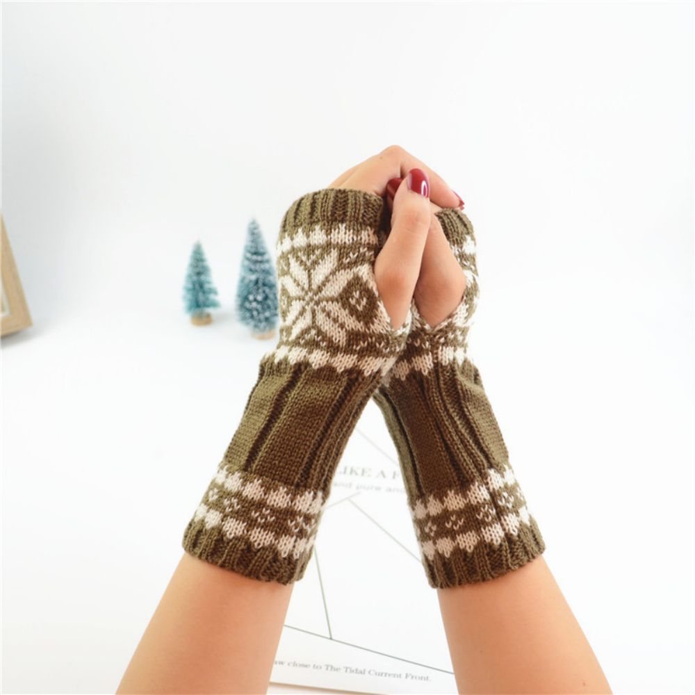 Winter Women's Sleeves Wool Knitted Gloves Warm Short Snowflake Arm Sleeves-MyPhotoSocks