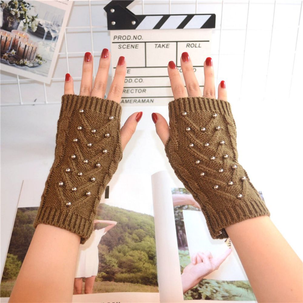 Winter Warm Half Finger Gloves Eight Character Steel Ball Adult Ladies Knitted Gloves-MyPhotoSocks