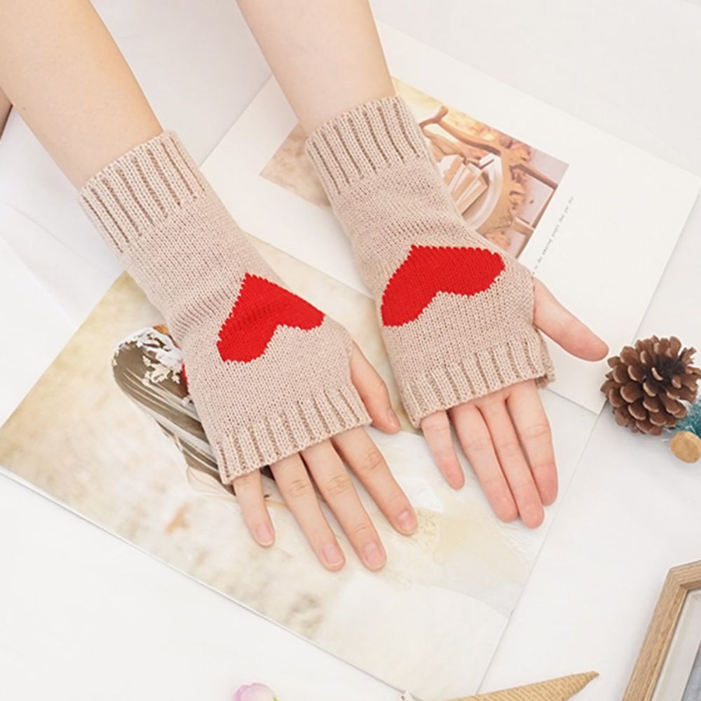 Winter Short Sleeves Heart Half Finger Knit Warm Sleeves-MyPhotoSocks