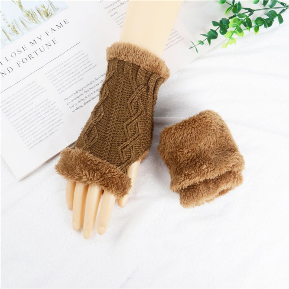 Knitted Half-finger Diamond Plus Velvet Thick Short Gloves To Keep Warm In Winter-MyPhotoSocks