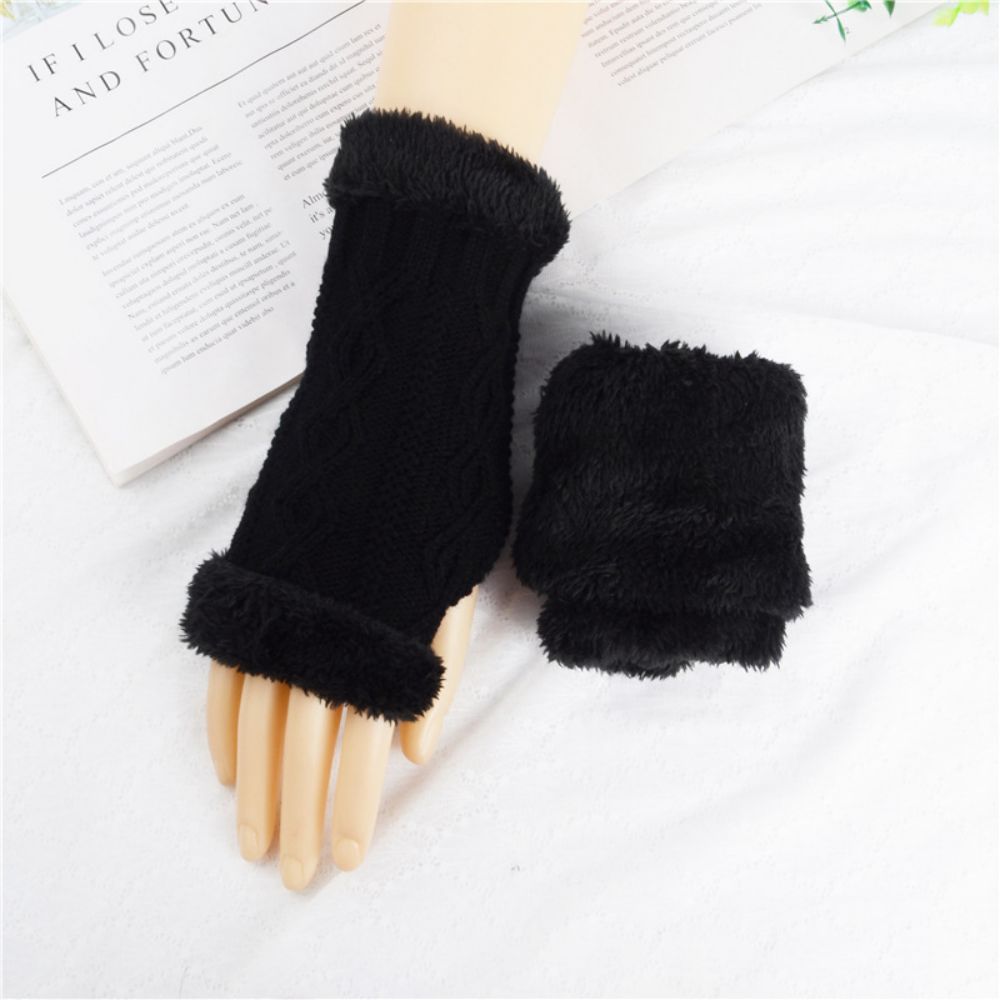 Knitted Half-finger Diamond Plus Velvet Thick Short Gloves To Keep Warm In Winter-MyPhotoSocks