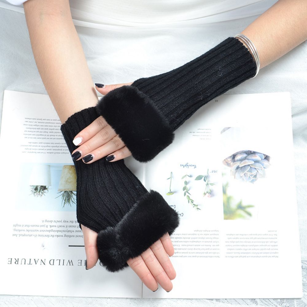 Winter Cycling Warm Stretch Knit Cropped Solid Half Finger Gloves-MyPhotoSocks