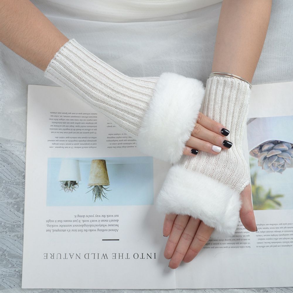 Winter Cycling Warm Stretch Knit Cropped Solid Half Finger Gloves-MyPhotoSocks