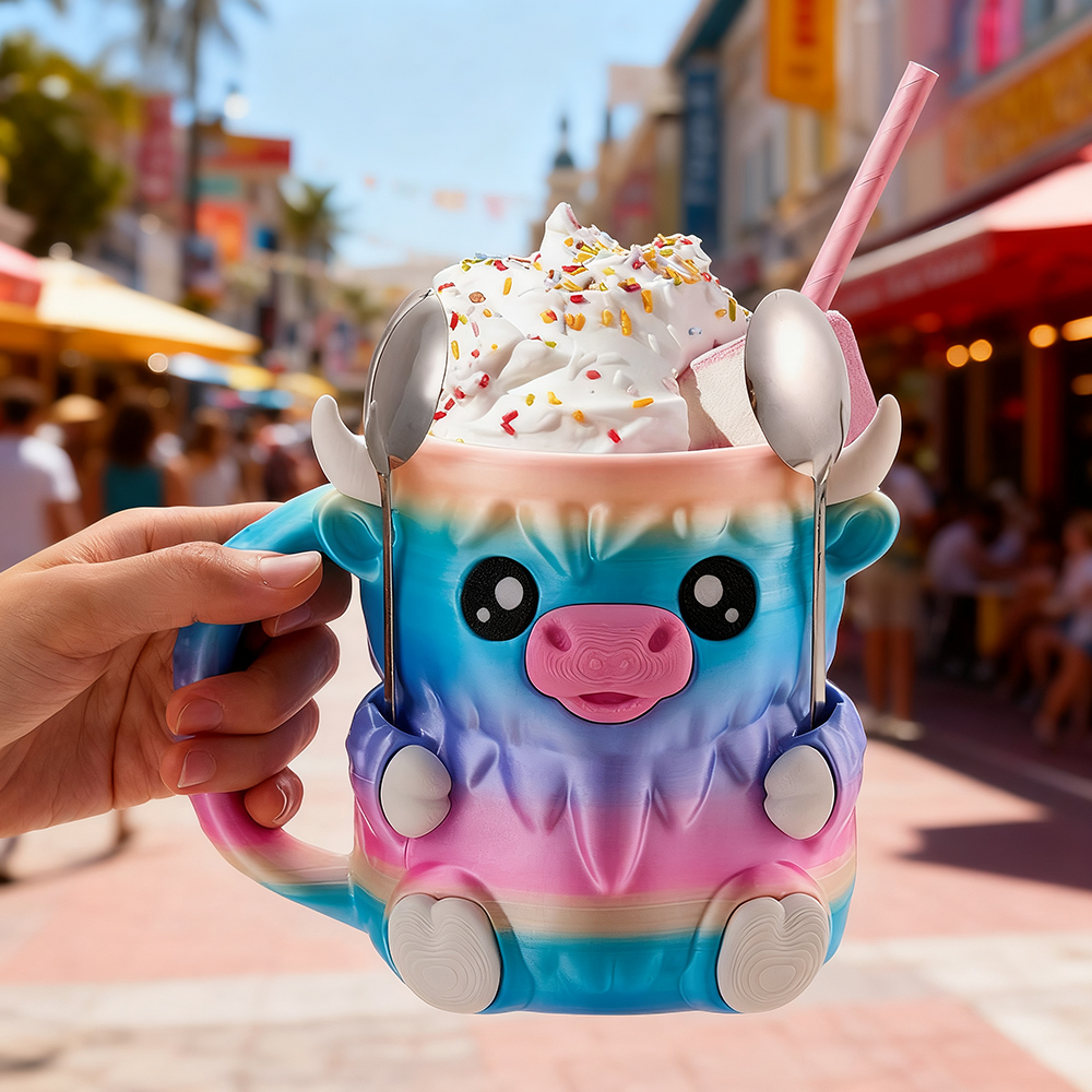 Christmas Gifts Cute Cow Style Ice Cream Pint Holder with Handle and Spoon – Reusable Antifreeze Cooler Sleeve for Ice Cream, Drinks, and Desserts Funny Cow Gifts for Ice Cream Lovers