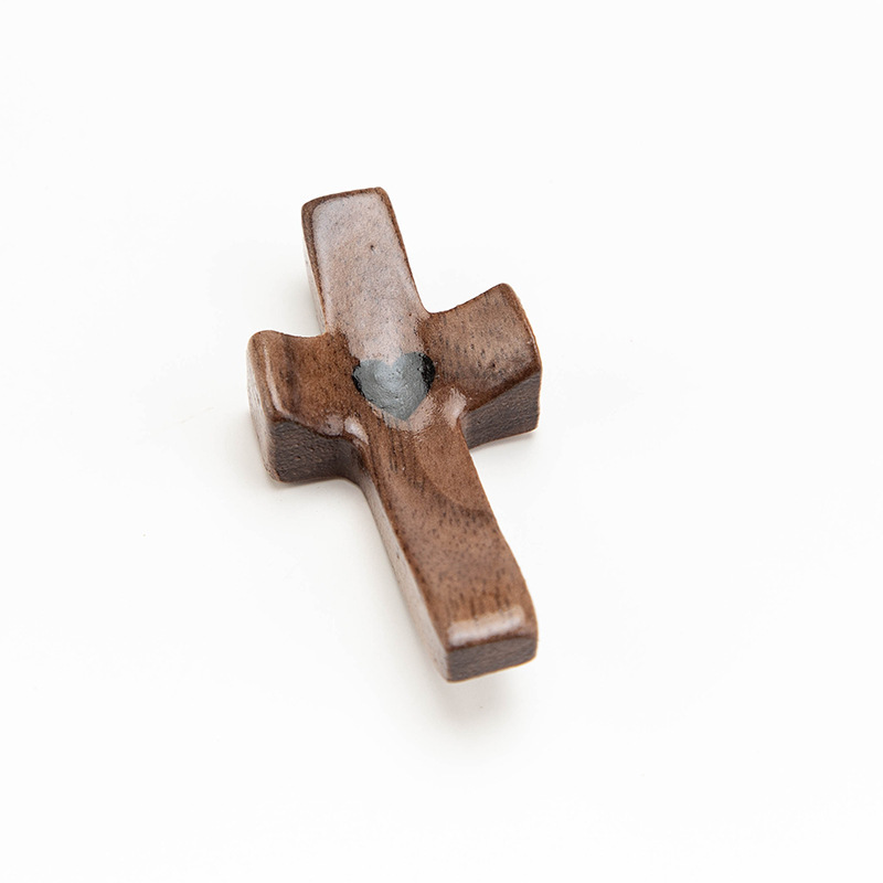 Handcrafted Black Walnut Cross with Heart Design Wooden Prayer Holder 