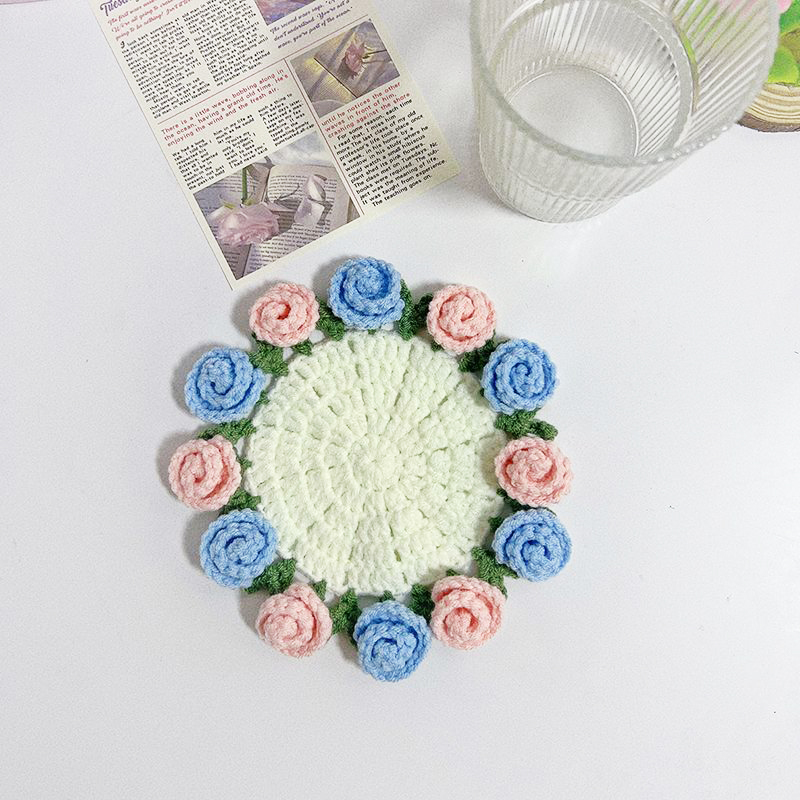 Mother's Day Gifts Handmade Crochet Rose Bouquet Coaster Set Transform