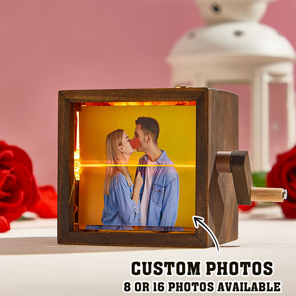 Custom Flip Book Frame Animation Machine Mechanical Hand-cranked Photo Album with Light Black Walnut Baby Photo Cube Frame Creative Gift