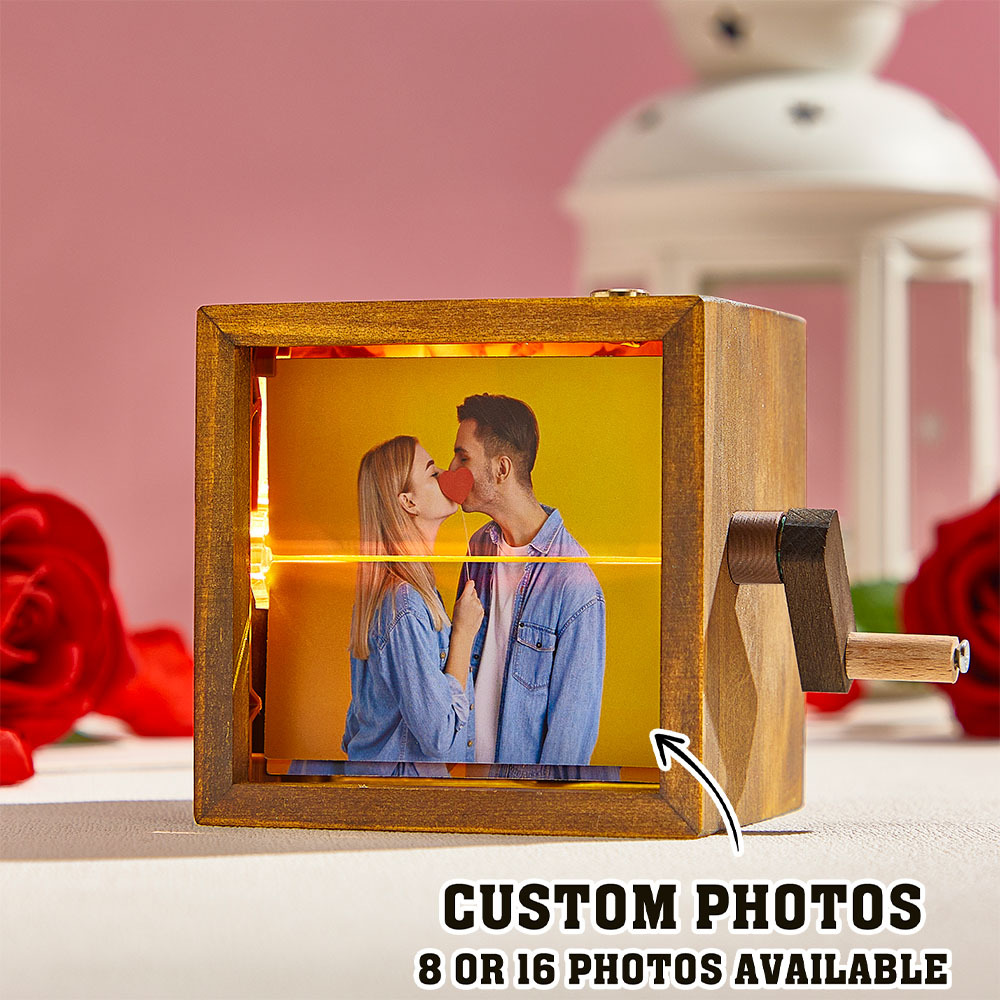 Custom Flip Book Frame Animation Machine Mechanical Hand-cranked Photo Album with Light Black Walnut Baby Photo Cube Frame Creative Gift