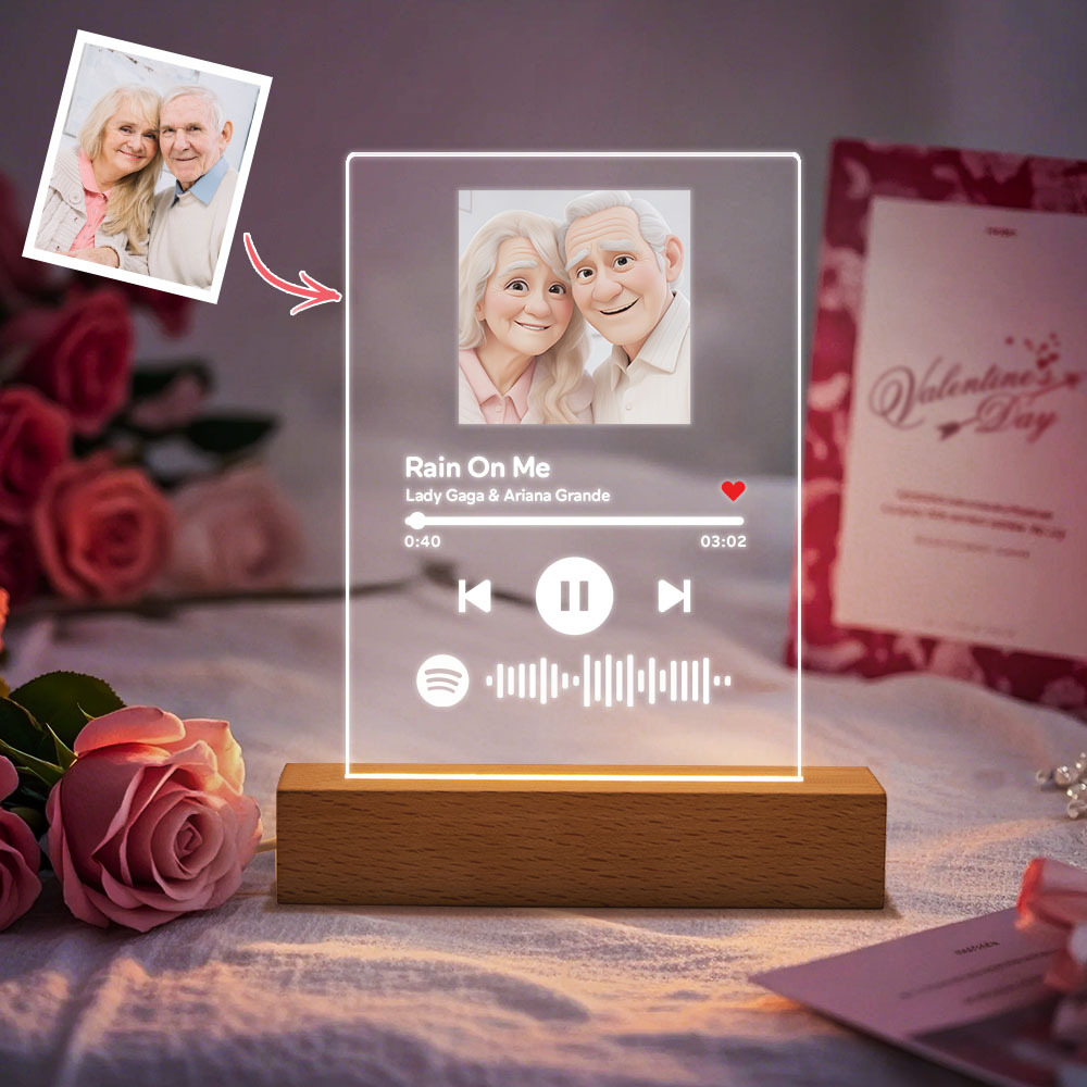 Custom Photo Cartoon Song Poster Scannable Spotify Code Acrylic Music Plaque Night Light Gifts For Her - MyPhotoSocks