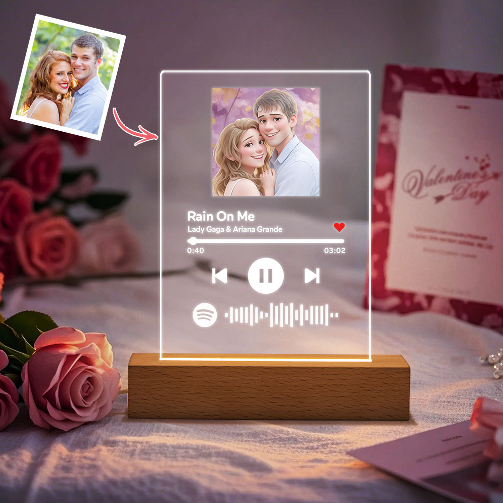 Custom Photo Cartoon Song Poster Scannable Spotify Code Acrylic Music Plaque Night Light Gifts For Her - MyPhotoSocks