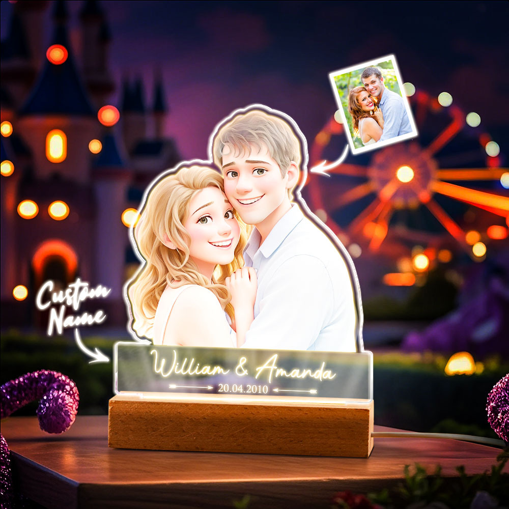 Custom Photo Cartoon Style - Customized Personalized 3D LED Light - Gift For Couple, Family