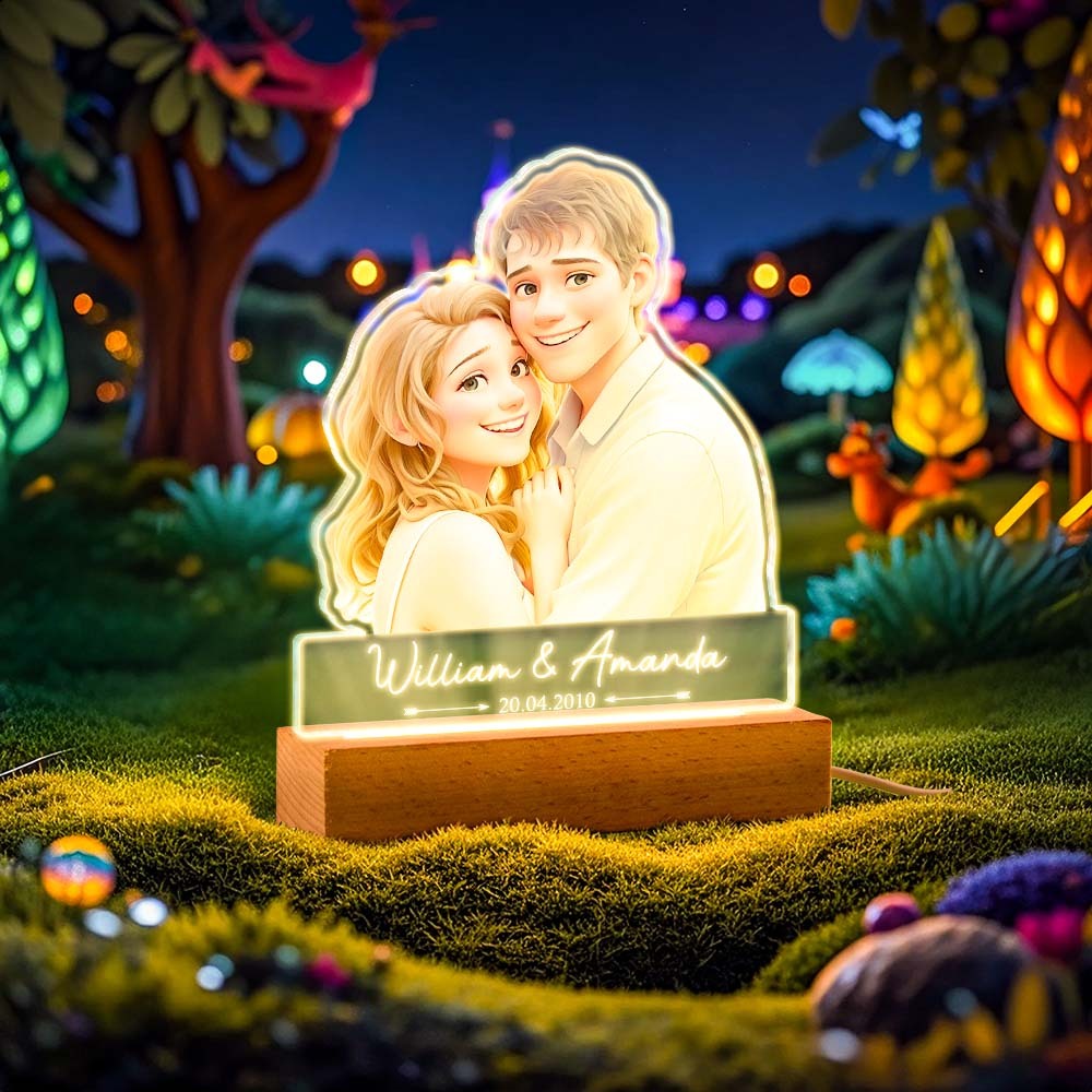 Custom Photo Cartoon Style - Customized Personalized 3D LED Light - Gift For Couple, Family