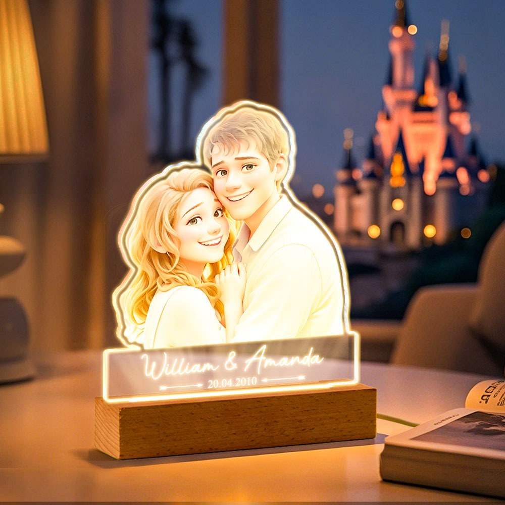 Custom Photo Cartoon Style - Customized Personalized 3D LED Light - Gift For Couple, Family