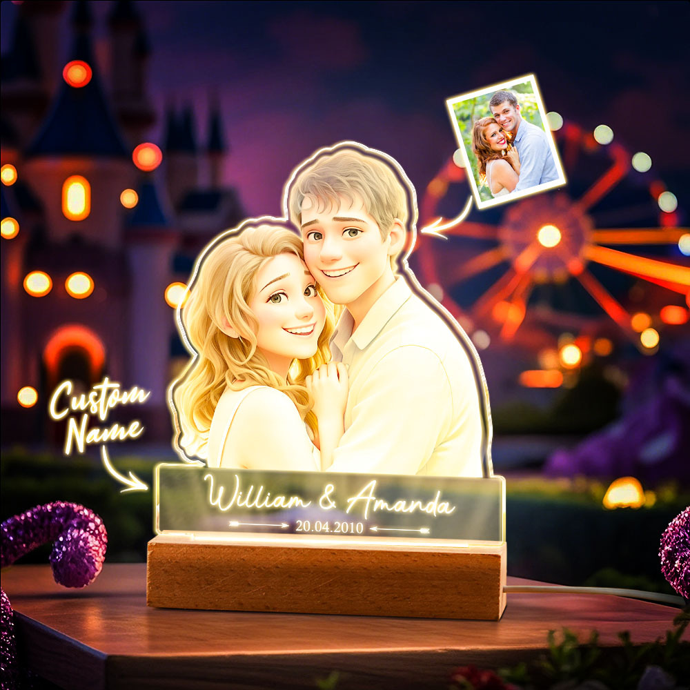 Custom Photo Cartoon Style - Customized Personalized 3D LED Light - Gift For Couple, Family