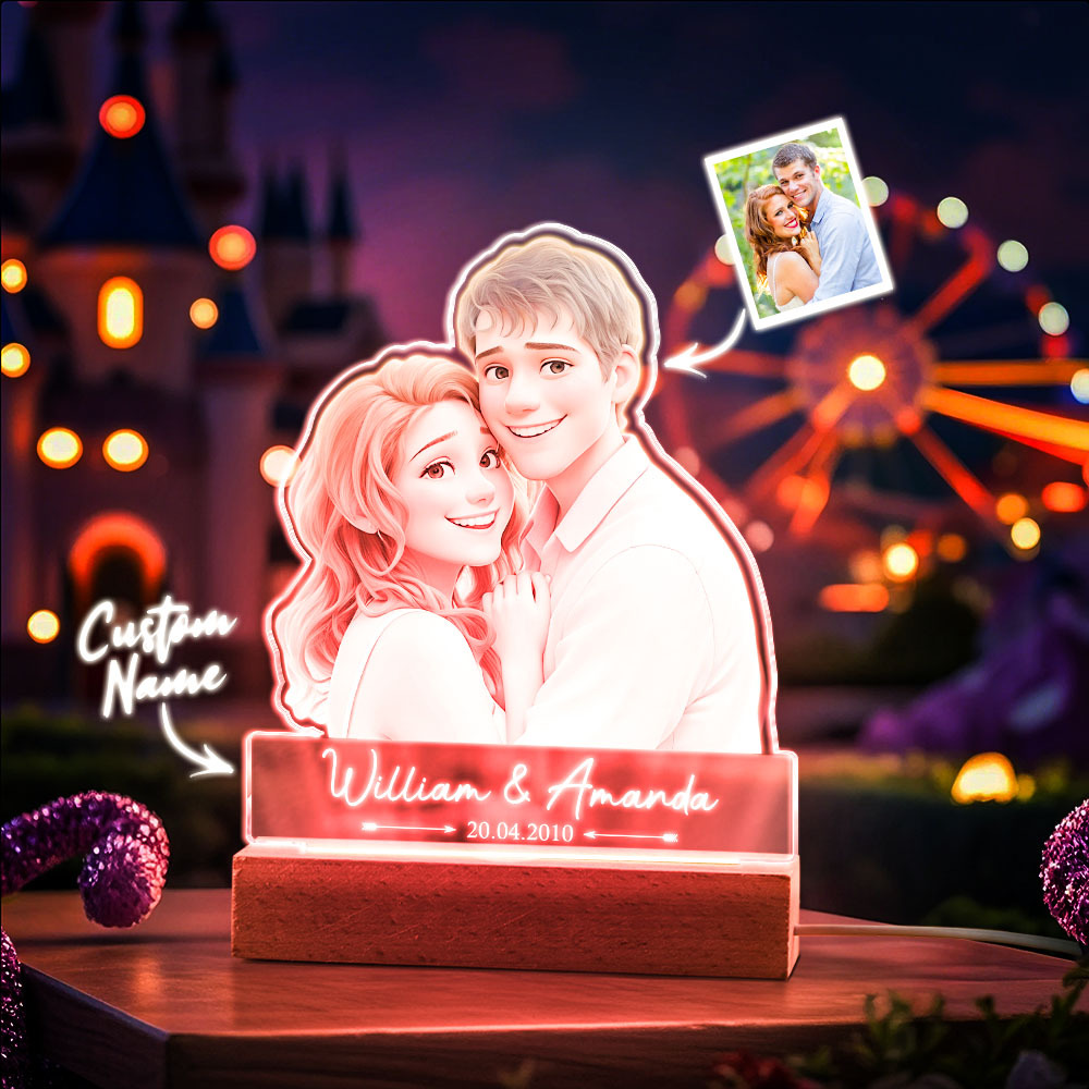 Custom Photo Cartoon Style - Customized Personalized 3D LED Light - Gift For Couple, Family