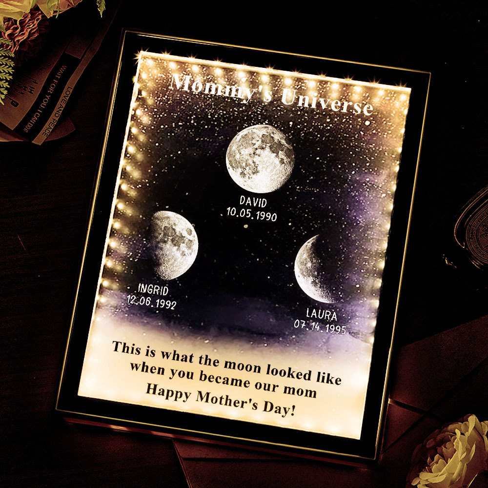 Mommy's Universe - Personalised Customised Starry Moon Phase Mirror Lightboxes