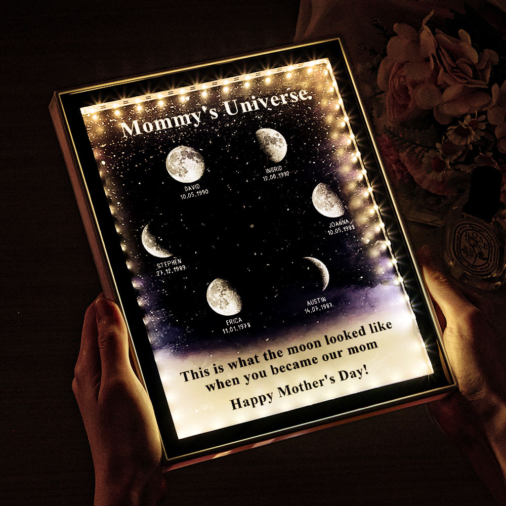 Mommy's Universe - Personalized Customised Starry Moon Phase Mirror Lightboxes for mom