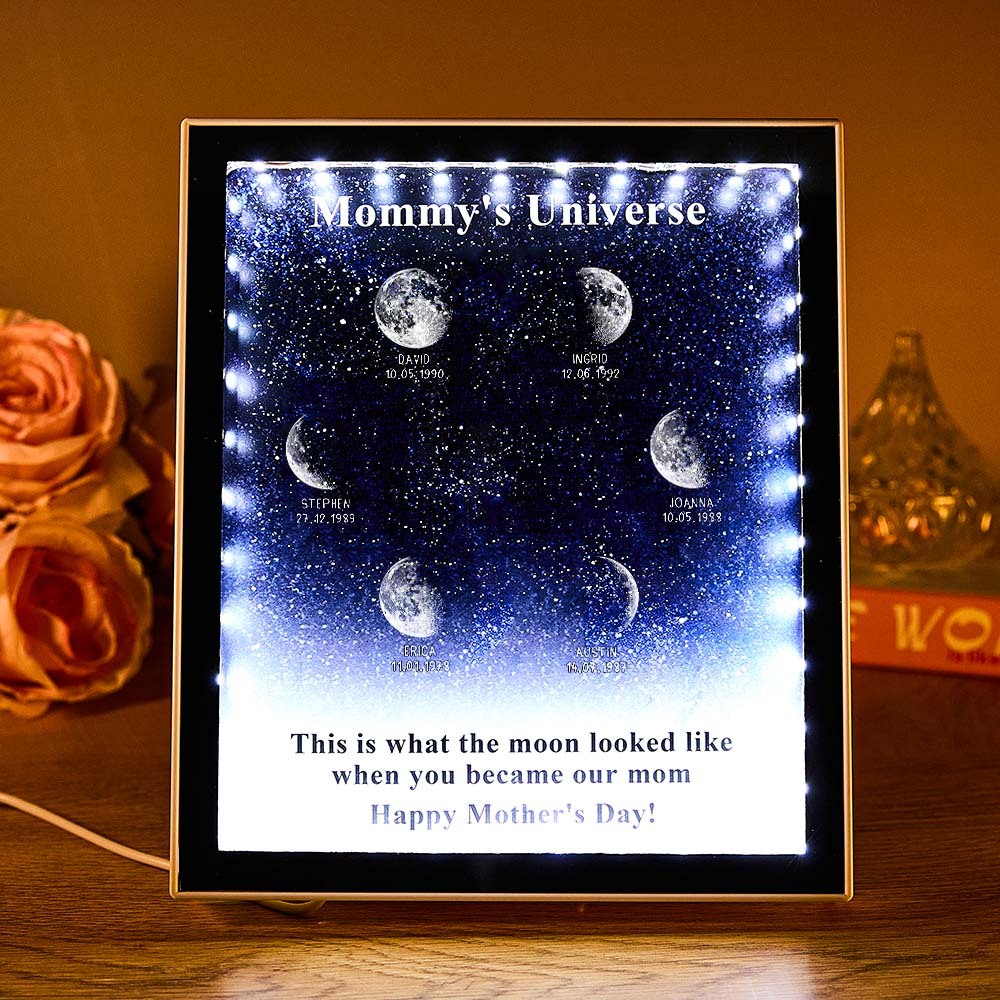 Mommy's Universe - Personalised Customised Starry Moon Phase Mirror Lightboxes