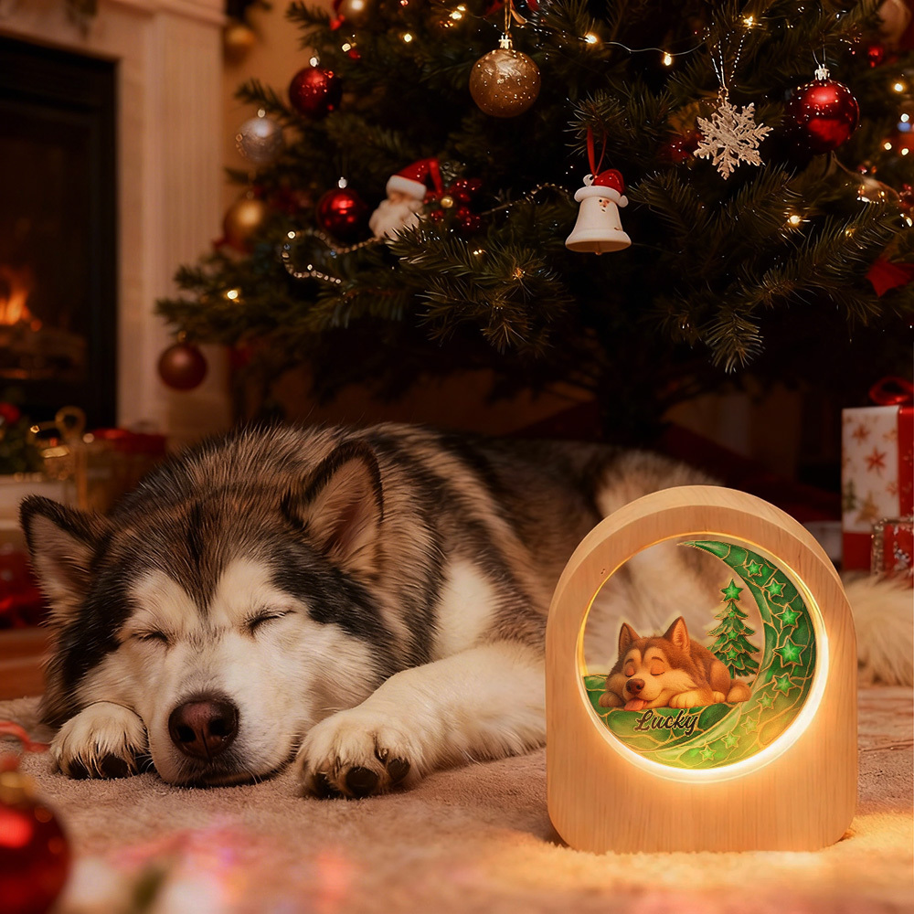 Custom Pets Photo Glass Night Light - LED Light Wooden Base, Unique Gift for Lover, Pets, Birthday
