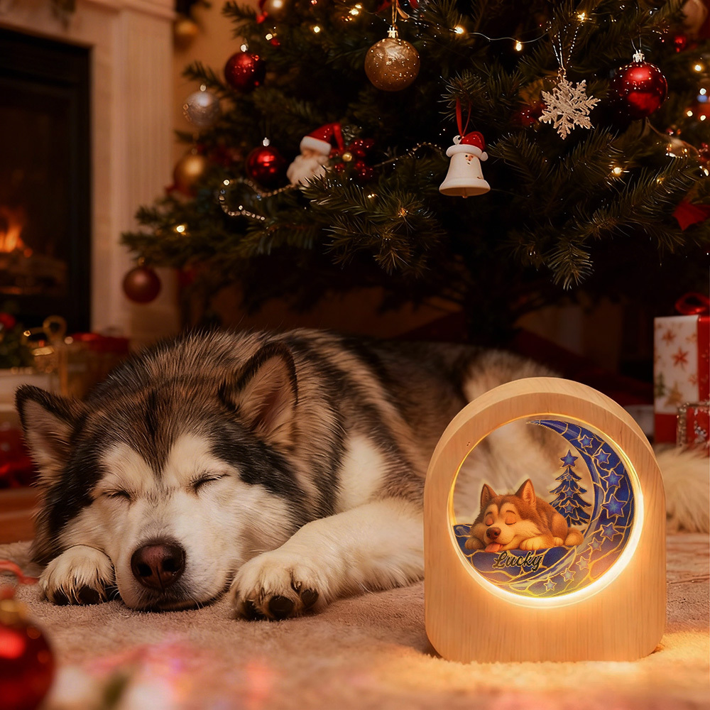 Custom Pets Photo Glass Night Light - LED Light Wooden Base, Unique Gift for Lover, Pets, Birthday