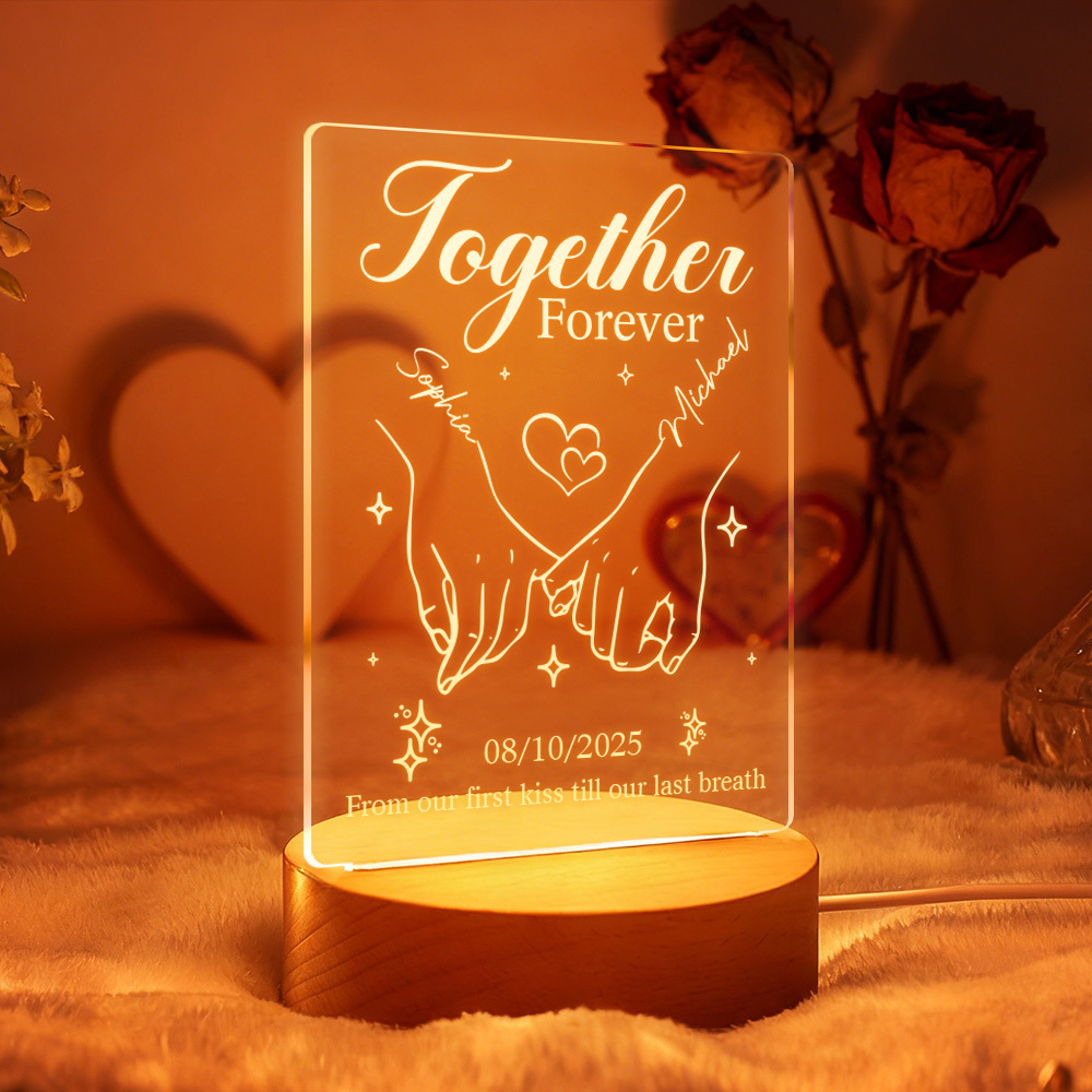 Custom 3D Acrylic Heart Lamp for Valentine's Day - Personalized LED Night Light with Names & Anniversary Date - Romantic Desktop Decor Gift