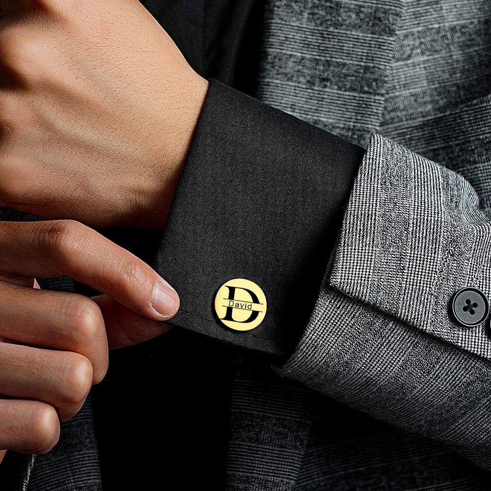 Personalized Engraved Cufflinks Set with Wooden Box Wedding Gift for Men Groomsmen - MyPhotoSocks