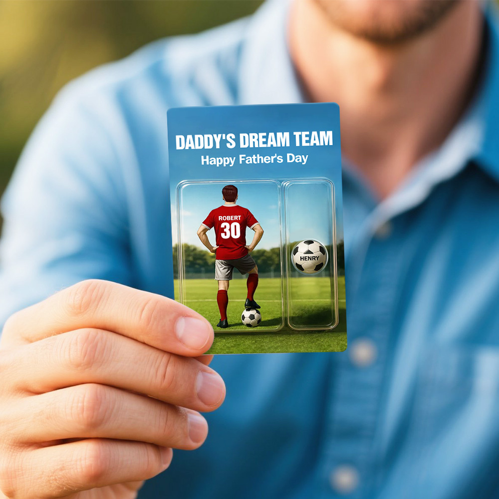 Custom Daddy's Dream Team Soccer With Kids' Names Custom Figure Poke Card Father's Day Gift for Him, for Husband, for Dad, for Soccer Lover - MyPhotoSocks