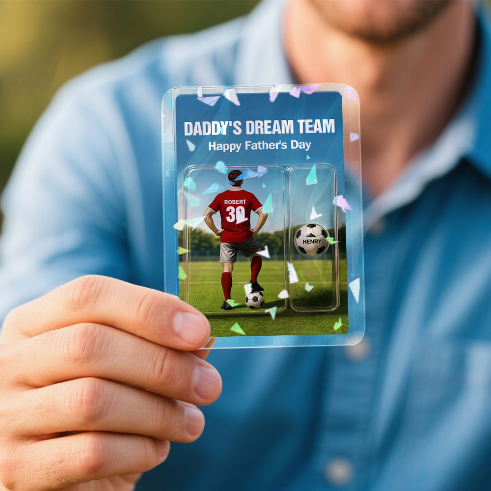 Custom Daddy's Dream Team Soccer With Kids' Names Custom Figure Poke Card Father's Day Gift for Him, for Husband, for Dad, for Soccer Lover - MyPhotoSocks