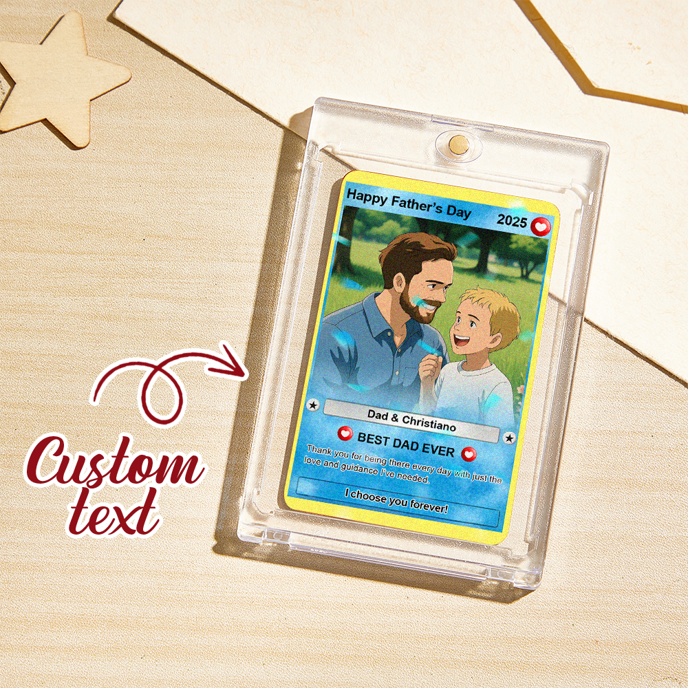 Personalized Father's Day Gift For Dad, Fathers Day Anime Card, Custom Photo Trading Anime Card, Gamer Dad Gift From Kids, Gift For Husband