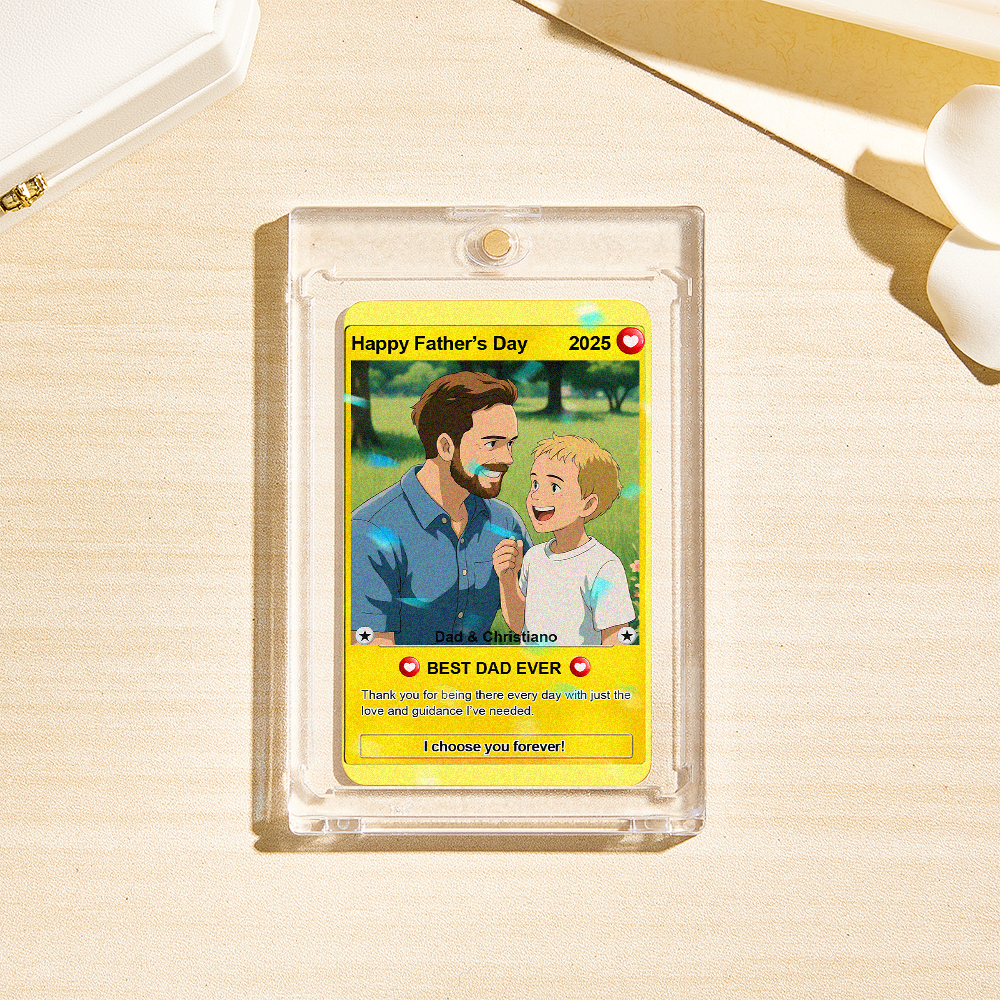 Personalized Father's Day Gift For Dad, Fathers Day Anime Card, Custom Photo Trading Anime Card, Gamer Dad Gift From Kids, Gift For Husband