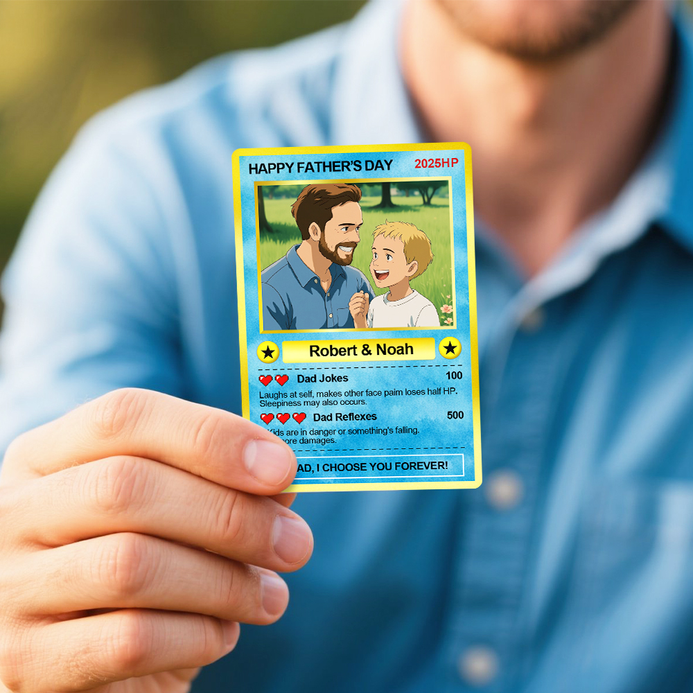 Personalized Father's Day Anime Card, Fathers Day Gift From Kids, Game Dad Gift, Custom Photo Trading Anime Card, Gamer Husband Gift,New Dad
