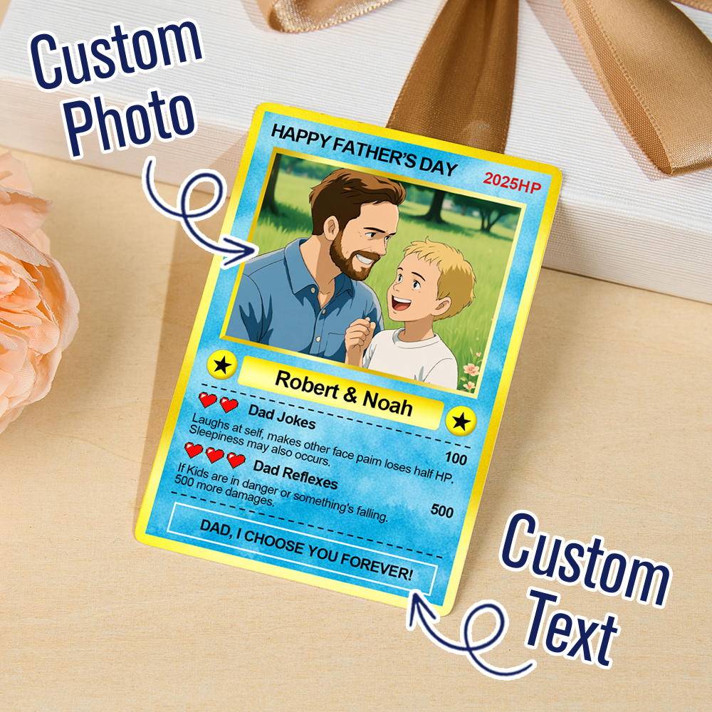 Personalized Father's Day Anime Card, Fathers Day Gift From Kids, Game Dad Gift, Custom Photo Trading Anime Card, Gamer Husband Gift,New Dad