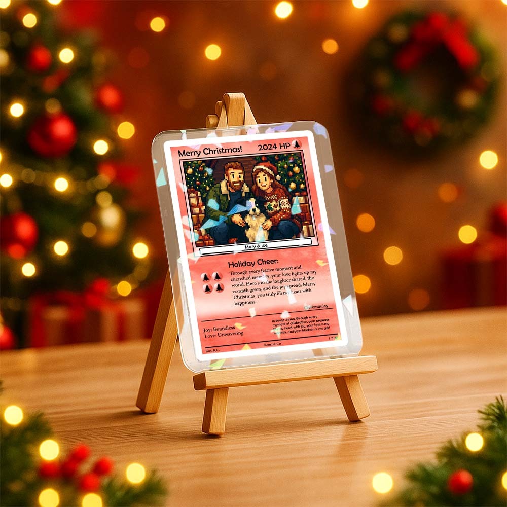 Custom Merry Christmas Trading Card Present for Lover Turn Your Photo into a Unique Collectible Pixel Man Style Card Xmas Gift Idea