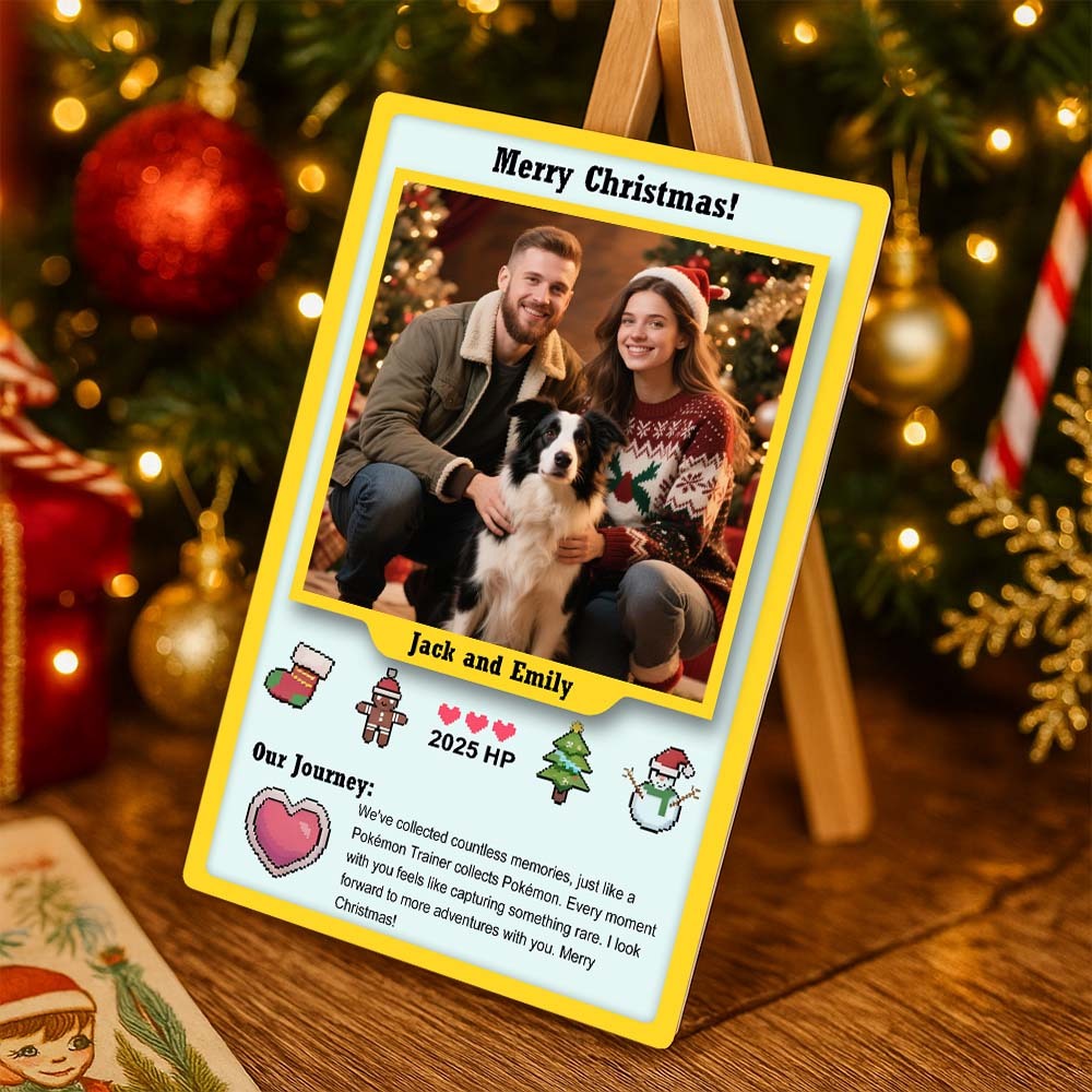 Custom Merry Christmas Trading Card Present for Lover Turn Your Photo into a Unique Collectible Pixel Man Style Card Xmas Gift Idea